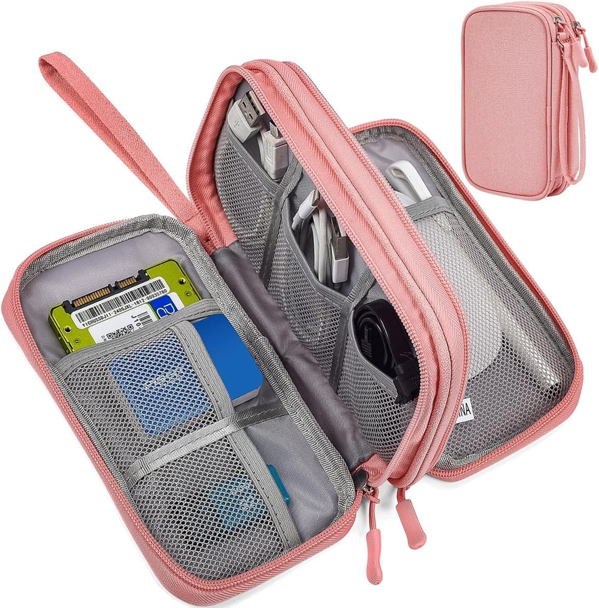 GTVGJH Electronic Organizer Travel Cable Accessories Bag, Electronic Organizer Case, Electronic Accessories Organizer Bag for Power Bank, Charging Cords, Chargers, Mouse, USB Cable, Earphones (Pink)