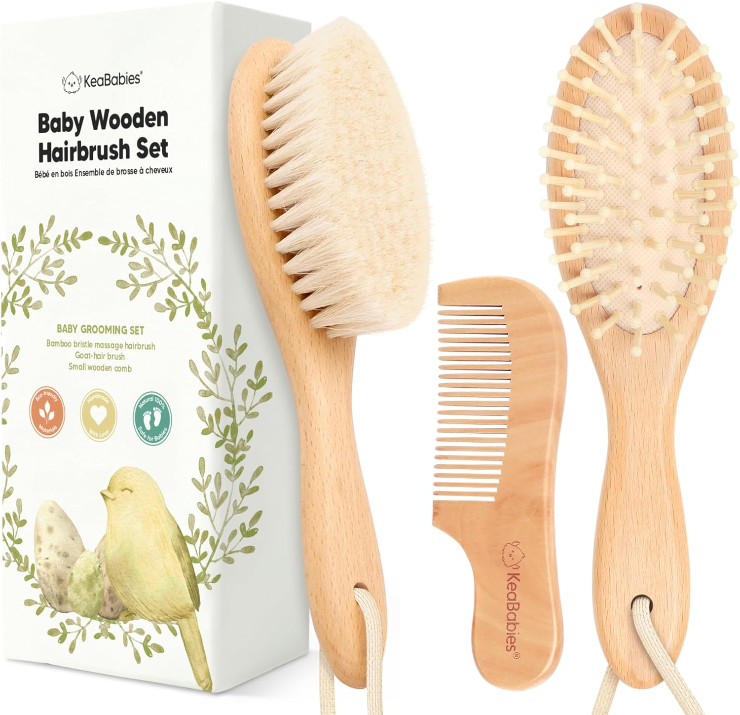 Baby Hair Brush Set for Newborns - Soft Goat Bristle Wooden Baby Brush and Comb Set Newborn Grooming Kit for Cradle Cap, Durable & Gentle, Boy, Girl Infant Essentials Care Kit (Oval, Walnut) - Frost image number 7