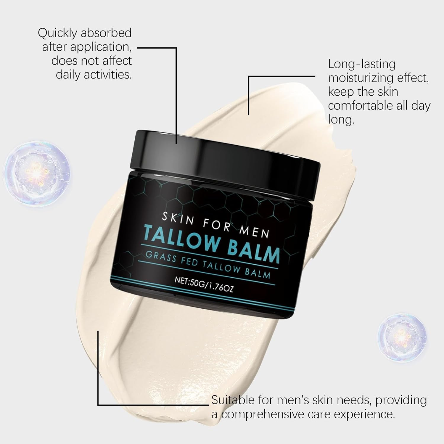 Beef Tallow for Skin, Men&rsquo;S Tallow Balm, Grass Fed Natural Moisturizer, Hydrating & Nourishing Cream for Face Body Hands, Anti-Dryness Repair Balm, Gentle Daily Skincare for Men (1Pcs) - 1Pcs image number 3