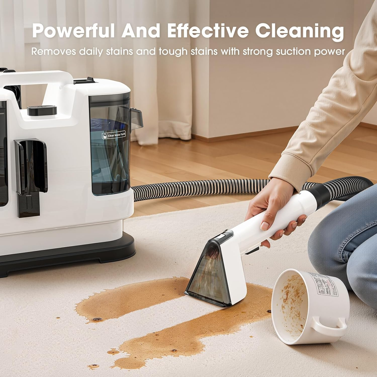 Carpet Spot Cleaner 450W Motor - 13.5Kpa Suction Upholstery Cleaner Machine, Handheld Portable Carpet Cleaner with Self-Cleaning Deep Cleaning for Pet Stain, Couch, Area Rug and Car image number 2