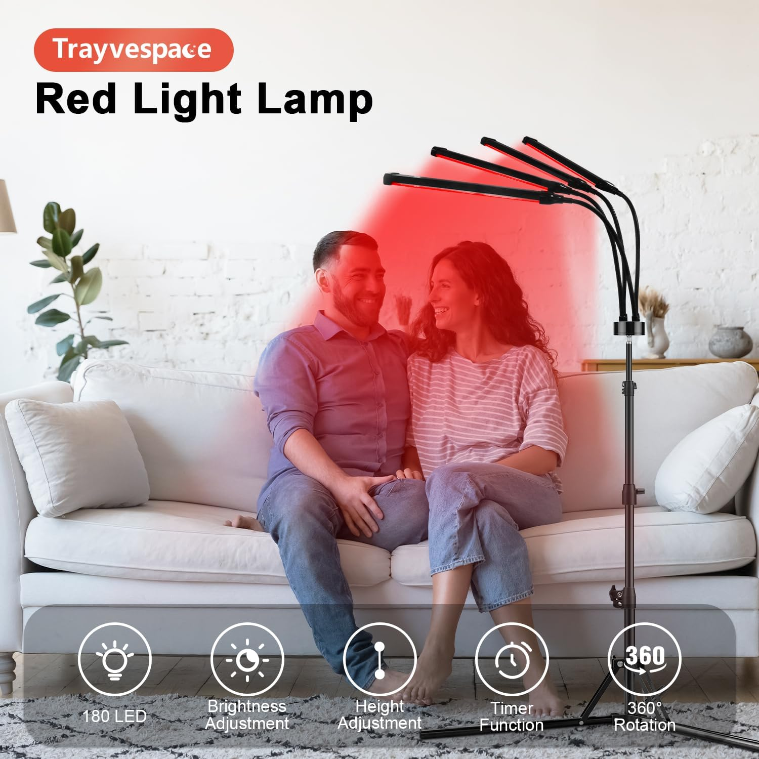 Red Light, 660NM & 850NM Infrared Lamp with Stand, 4 Heads Red Light Lamp with Timer & Brightness Adjustable for Home (Black) image number 1