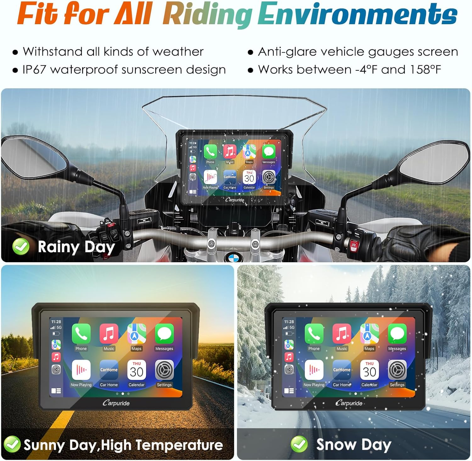 Motorcycle Carplay Screen Carpuride W502B for BMW R1200GS/R1250GS/S1000XR &ndash; 5" IP67 Waterproof Touchscreen, Wireless Android Auto & Carplay, GPS Navigation, Dual Bluetooth, Enhanced Bass EQ image number 1