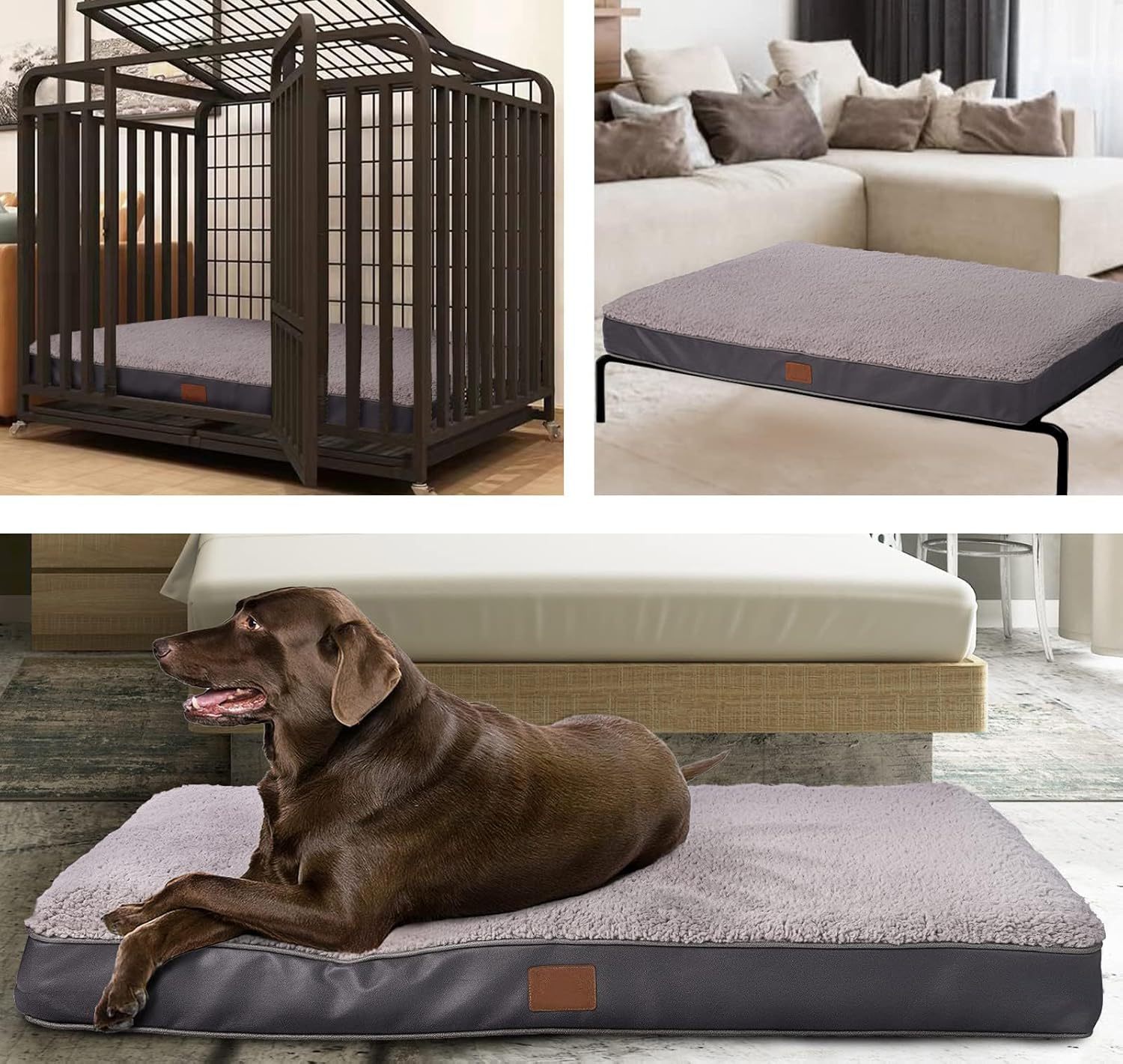 Orthopedic Dog Bed for Large Dogs - Big Waterproof Dog Crate Bed with Removable Washable Cover, Egg Crate Foam Support, Anti-Slip Bottom, Deluxe Plush Pet Bed Mat (Grey) image number 3