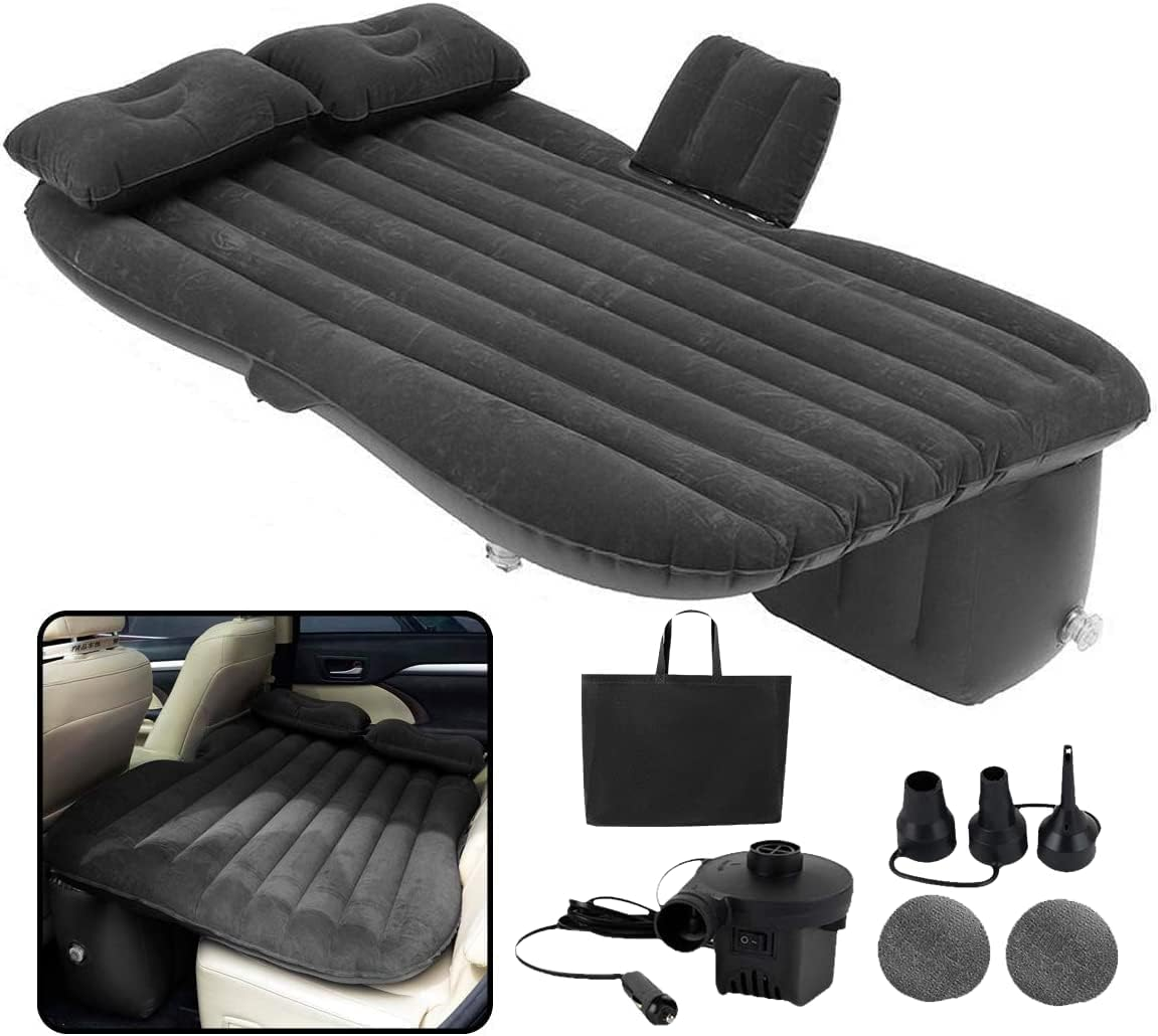 Vaygway Inflatable Car Air Mattress &ndash; Air Bed with Pump Kit &ndash; Back Seat Travel Air Mattress &ndash; Camping Vacation Blow up Bed - Sleeping Pad with 2 Pillows - Universal Car SUV Truck Fit