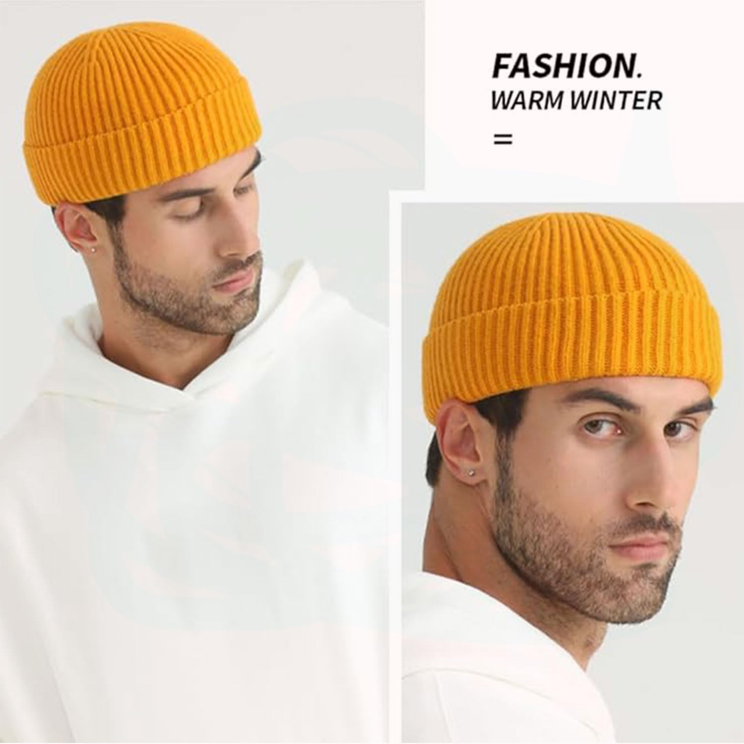 YIRANJIA 3-Pack Wool Fisherman Beanies for Men | Short Knit Watch Caps Cuffed Trawler Hats for Winter, Fishing & Outdoor Activities image number 5