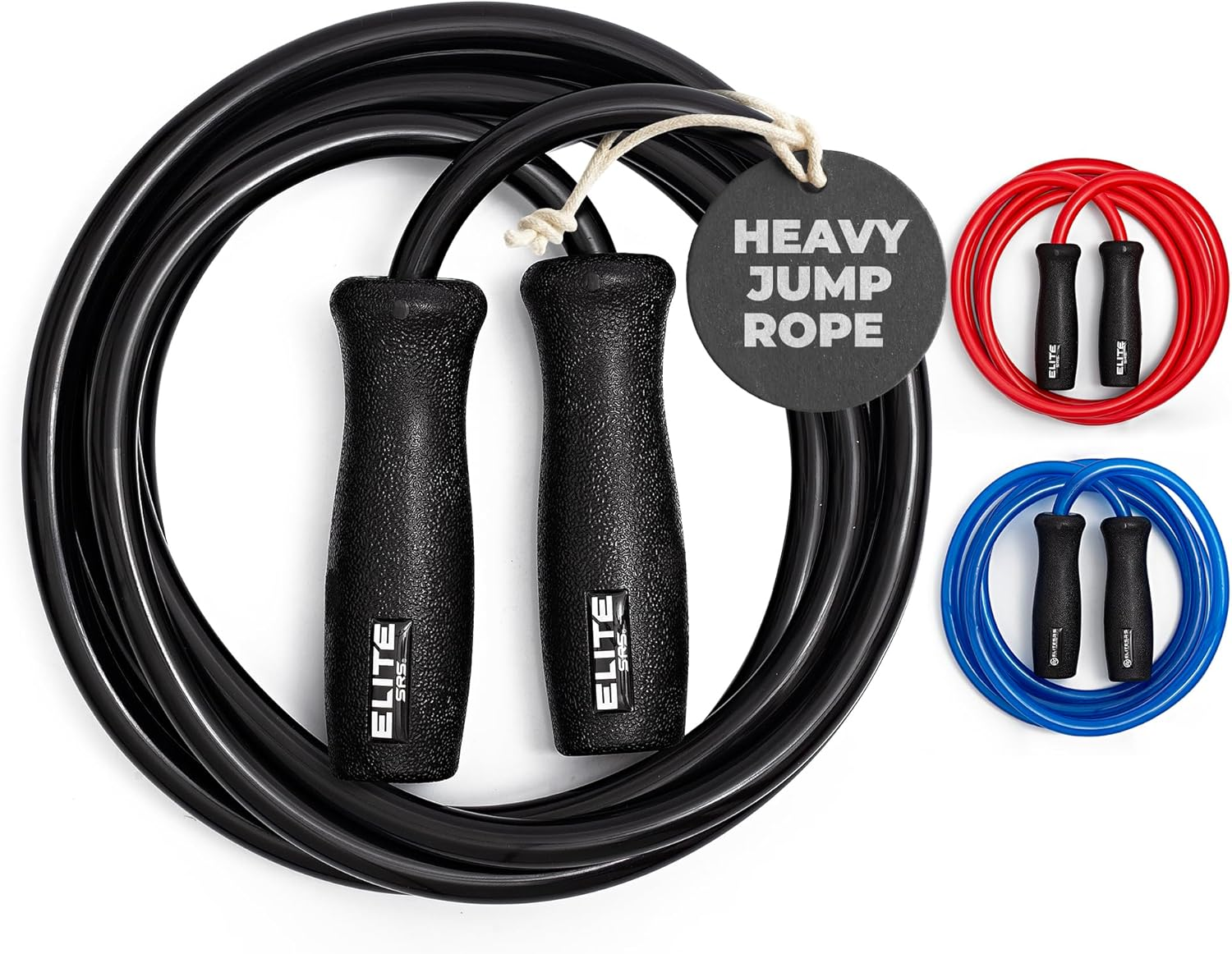 Elitesrs Muay Thai Power Rope 2.0 - Thick 12Mm PVC Cord - Heavy Training Jump Rope (1.3LB) - Upgraded with Dual Ball Bearings for Smooth Spin - Heavy Duty 4.75" Handles