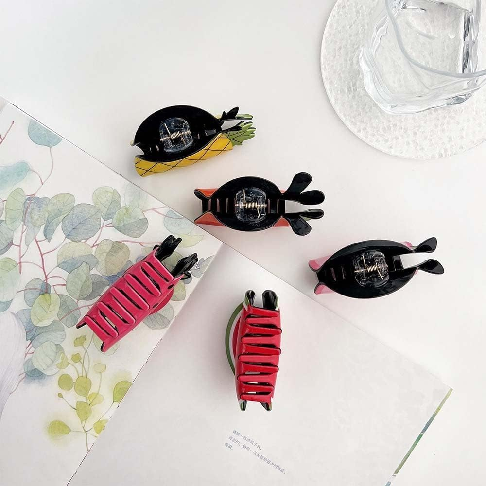 Grab Clip Creative Cute Women Hair Accessories Strawberry Shark Clip Vegetable Hair Catching Shark Clip, Acrylic Hair Claw Avocado image number 5