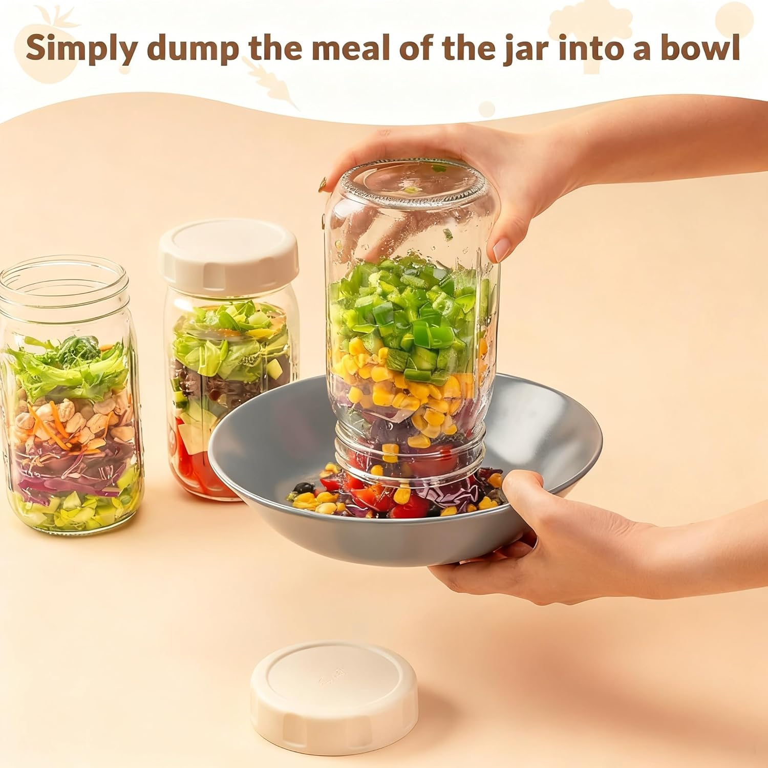 Telfun 4 Pack Glass Salad Jars with Lids Meal Prep, Leakproof Salad Container for Lunch, 32Oz Mason Jars image number 3