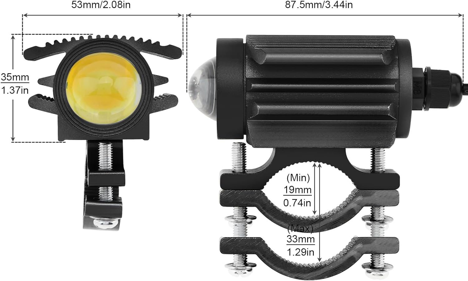 Windance 2PCS Motorcycle LED Headlight,32W 4 Modes Hi/Lo Beam Yellow White 6500K Waterproof Aux Spotlight for Tractor Truck/Atv UTV Suv/Boat 9V-85V (Black2Pcs) image number 4