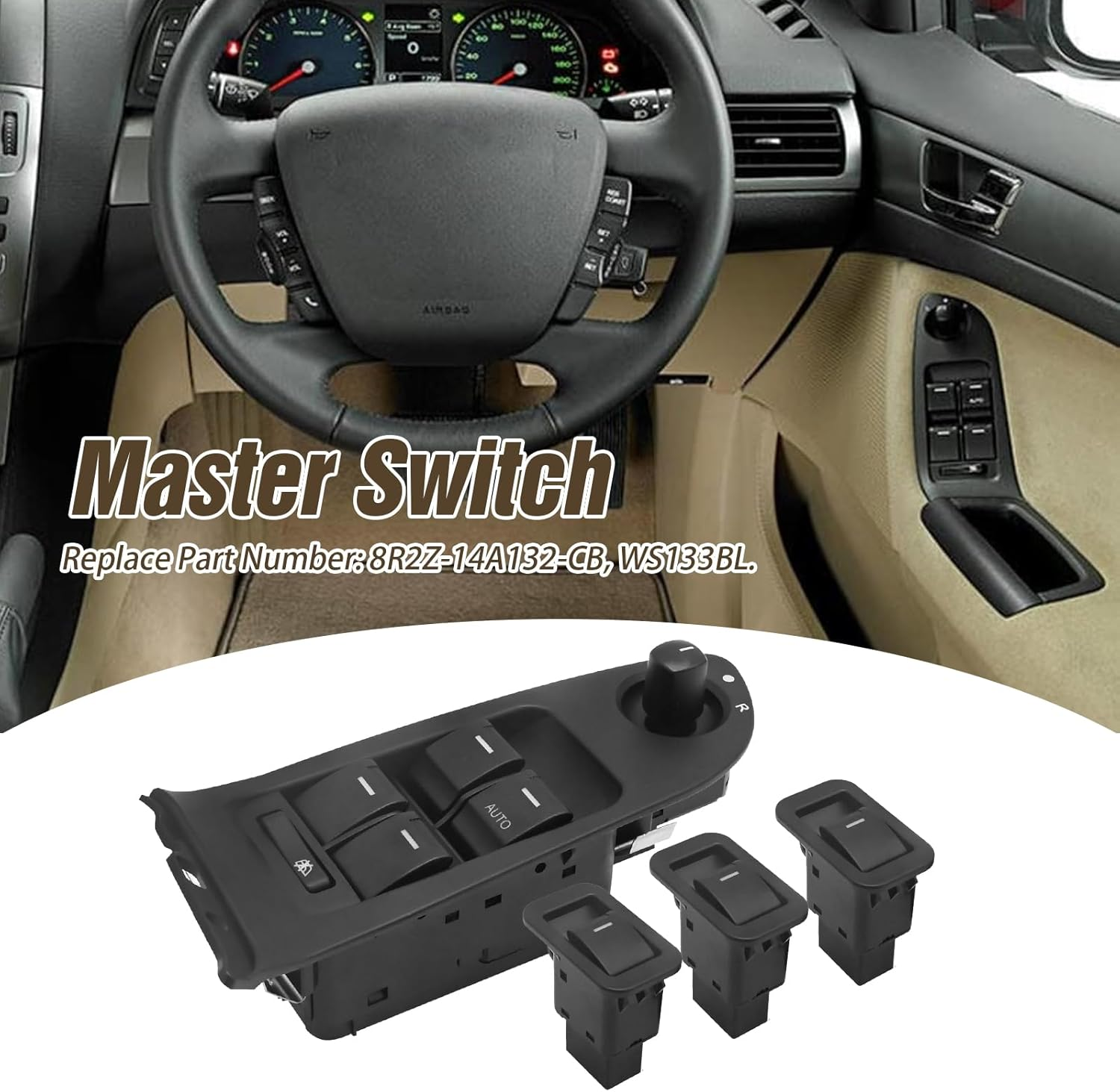 Laffoonparts 8R2Z-14A132-CB Master Switch with 3 Pcs WS133BL Single Switches, Replacement for Ford Falcon FG Series 1 FG Series 2 FG X image number 4