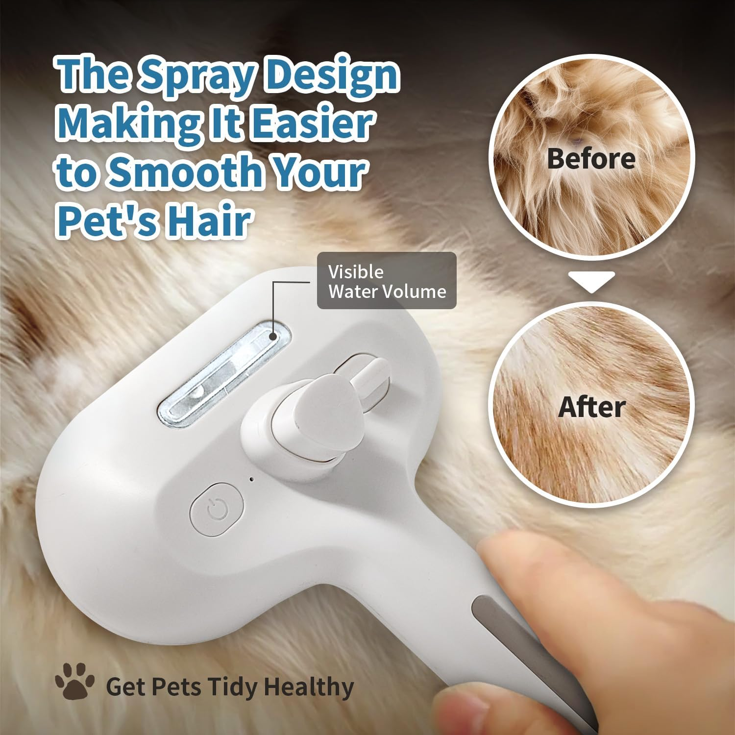 Herokitty Spray Cat Brush for Shedding, Cats Brush Remove Static Flying Hair Self Cleaning Dogs Brush for Long and Short Hair Pets Grooming Brush Remove Tangled Loose Hair Reduce Shedding (White) image number 1