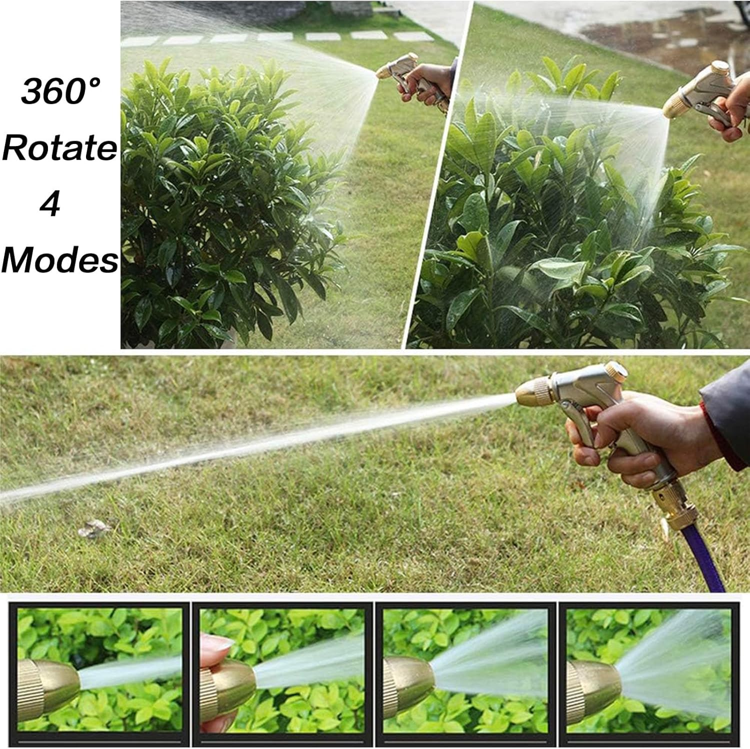 Garden Hose Spray Gun with Full Brass Nozzle, Heavy Duty Metal Water Gun, High Pressure Spray Nozzle Hose Spray Gun for Car & Pet Washing, Plants Watering, Lawn and Garden Cleaning