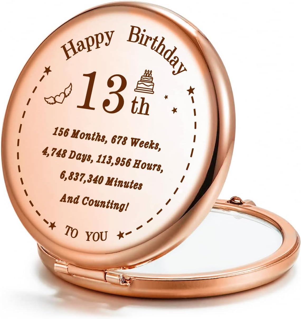 16Th Birthday Compact Makeup Mirror, Sweet 16 Design, Tabletop Mount, 7.2L X 6.5W Cm
