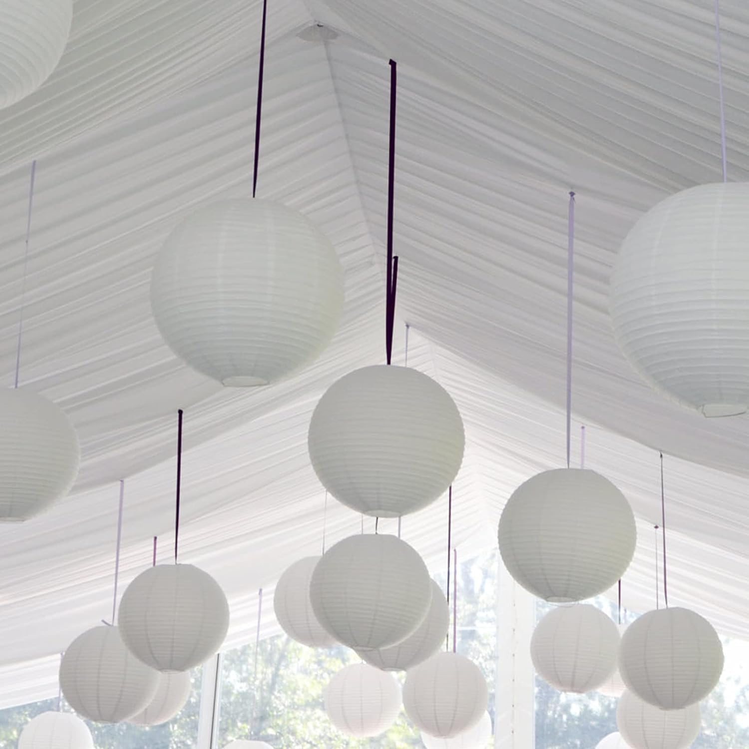 20Pcs White Paper Lanterns Chinese Hanging Paper Lanterns Mix Size Decorative Party Lanterns for Wedding Birthday Halloween Party DIY, 4 Size(15-20-25-30Cm) image number 6