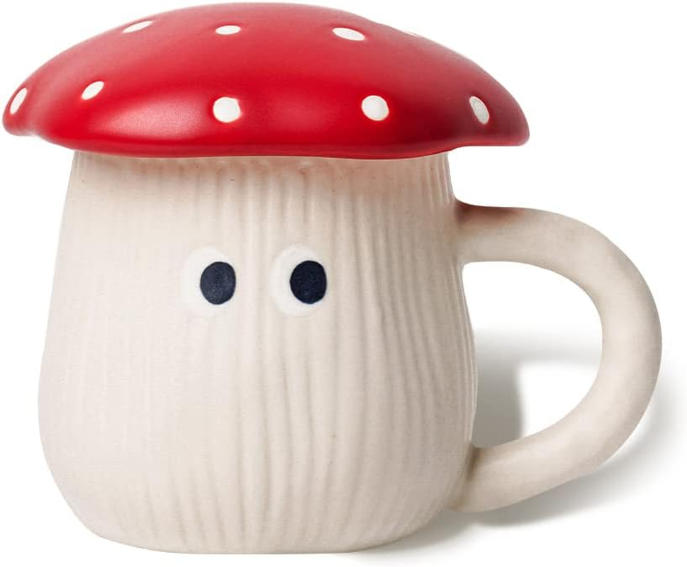 RESVUGA Cute Mushroom Teapot, Handmade Glaze Polka Dot Lid, Safety Matt Ceramic Tea Pot, with Squirrel Decoration. 23 Oz / 680 Ml. Best Gifts for Women & Girls.