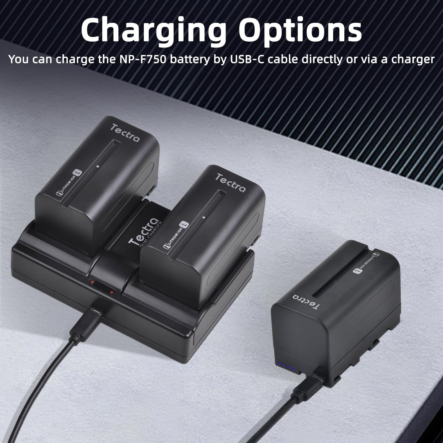 Tectra 6000Mah NP-F750 Battery 2 Pack, USB-C Replacement Battery for Sony NP-F550 F570 F750 F770 F950 F960 F970, Compatible with LED Video Light/Monitor/Ring Light (Not for Camera) image number 5