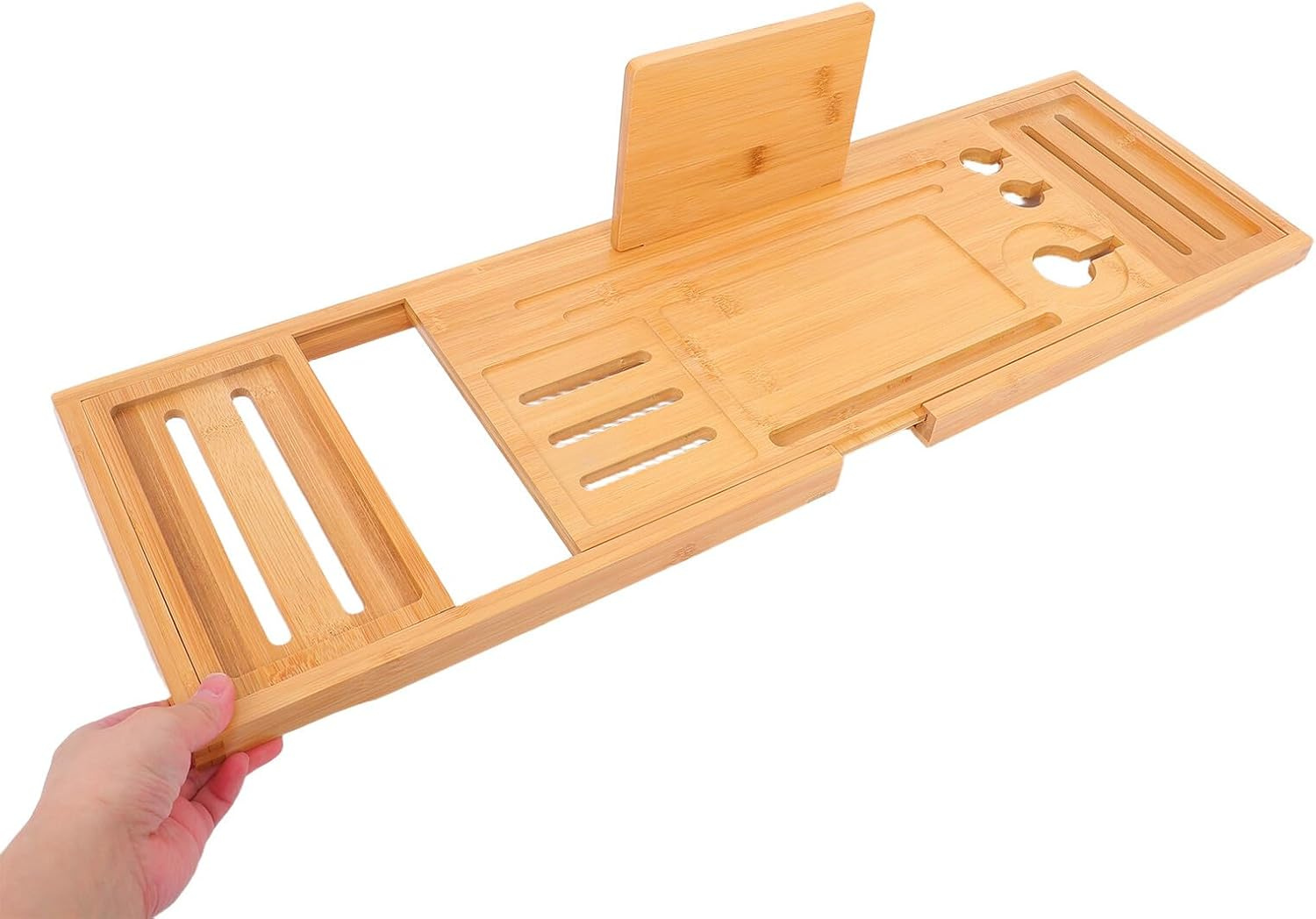 HOODANCOS Expandable Bamboo Bathtub Tray Organizer with Adjustable Multifunctional Bath Shelf for Soap Shampoo and Accessories Storage Elegant Bathroom Storage Rack for Various Tub image number 6