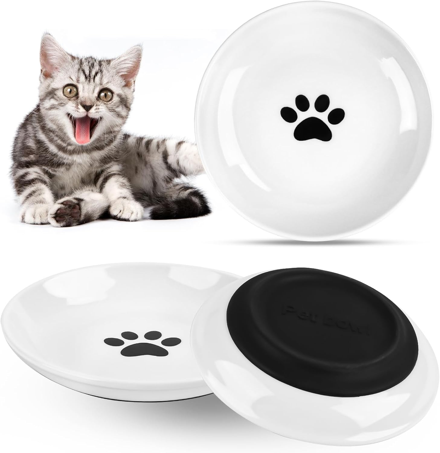 Ceramic Cat Bowl, Set of 3, Cat Bowl Set, Bowl with Non-Slip Rubber Base, Relieves Whisker Fatigue, Feeding Bowl for Cats and Small Animals image number 4