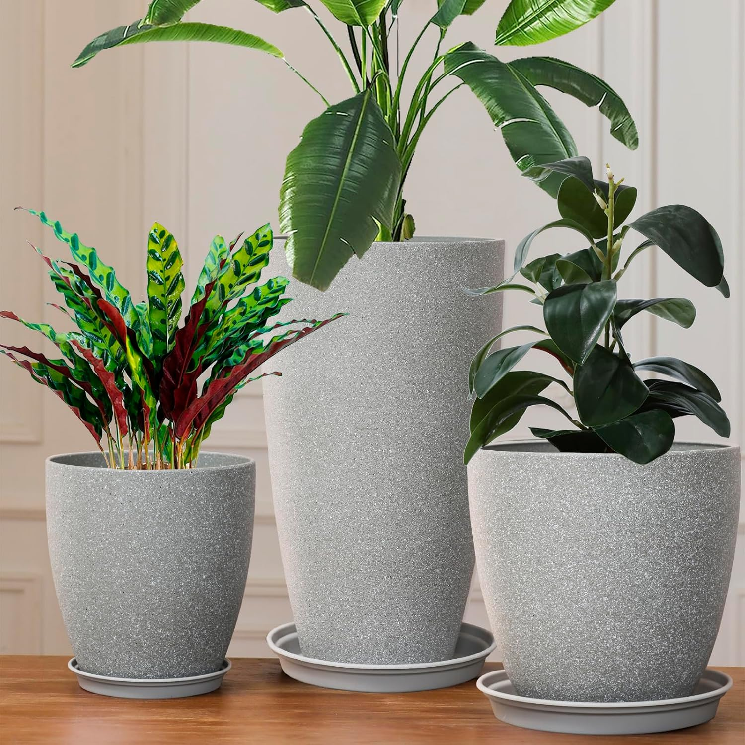 Tall Plant Pots Cement Grey Finish Unbreakable Flower Pot with Drainage Holes&Tray 11+12+21Inch H Planters for Garden Patio Indoor Outdoor Plants Modern D&eacute;cor for Tall Plants Plant Lovers'S Gift image number 4