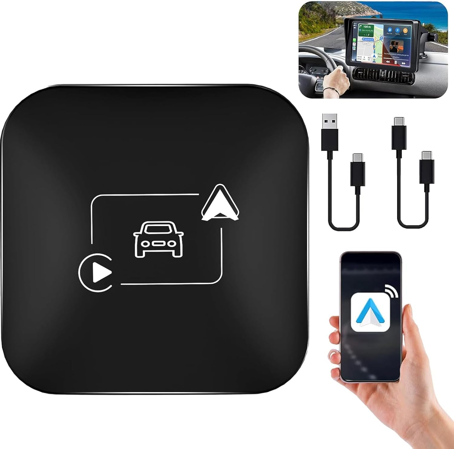 2 in 1 Android Auto Wireless Adapter, [Convert Wired to Wireless] Wireless Apple Carplay Adapter Wireless Android Auto Car Adapter, Plug&Play Carplay Box Carplay Dongle Mini Wireless Car Play Adapter image number 2