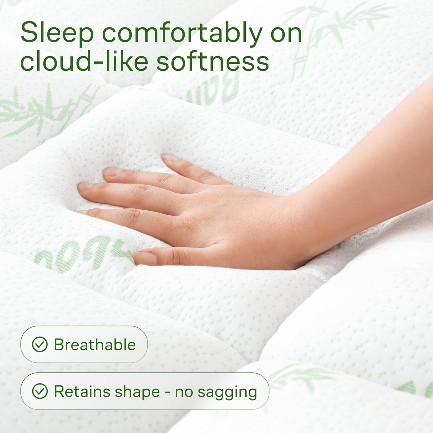 Ultra Soft King Size Mattress Topper - Viscose Made from Bamboo Pillow Top Mattress Pad for Back Pain Relief - Naturally Cooling for Hot Sleepers, Green image number 1