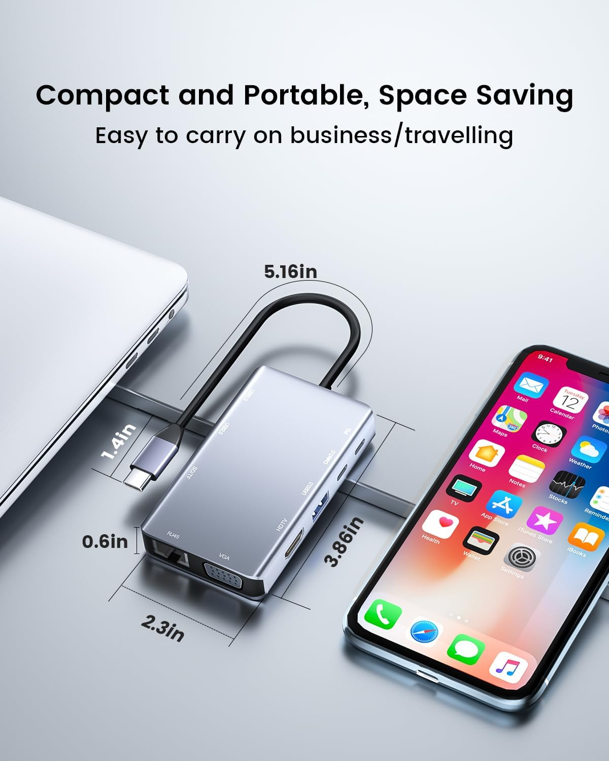 SCHITEC USB C Hub 10-In-1 Docking Station, Multiport Adapter with 4K HDMI, VGA, RJ45 Ethernet, 100W PD, USB 3.0, USB 2.0, USB C Data, SD/TF for PC, Laptop, Macbook Air, Ipad, Iphone 16/15, Galaxy S25 image number 4