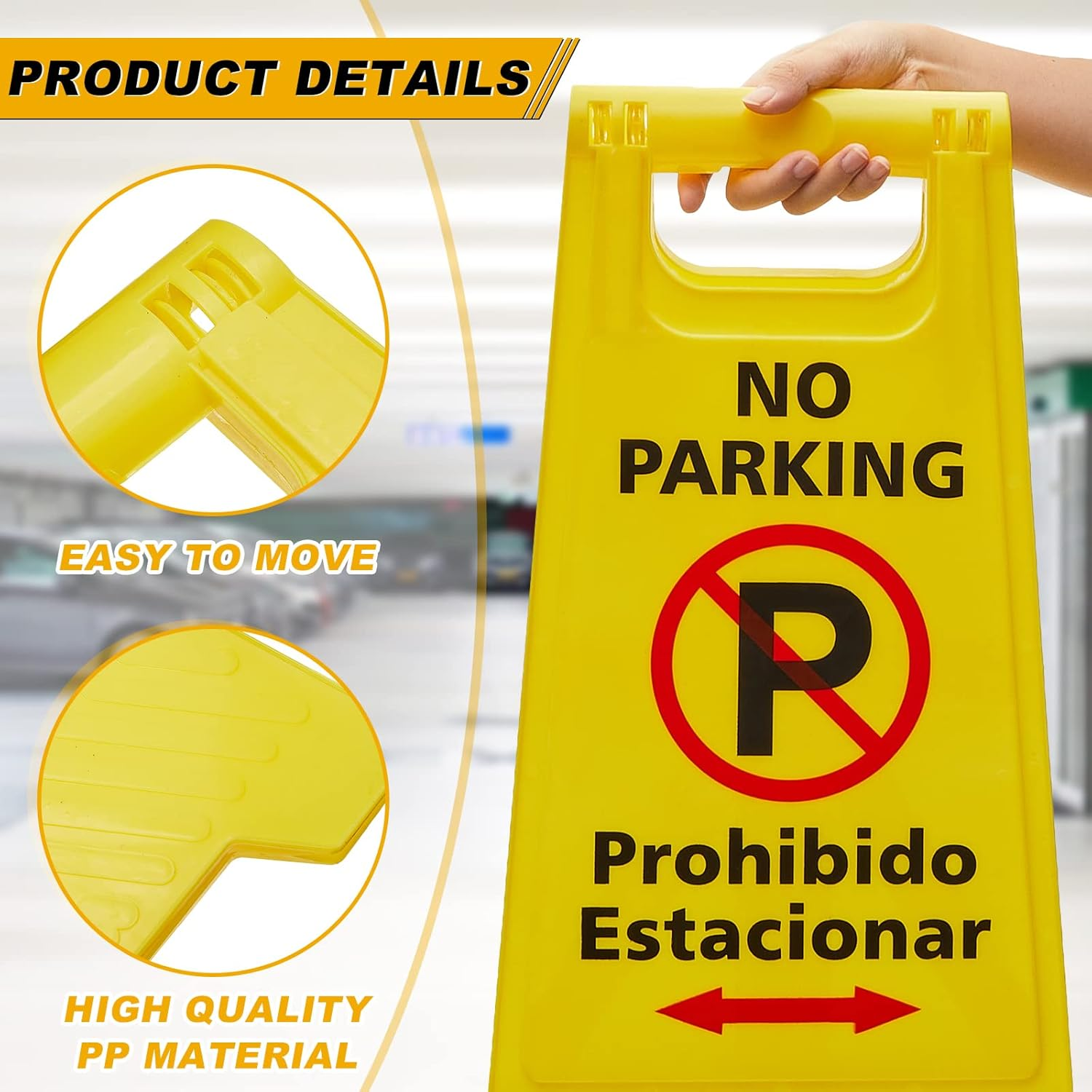 Pack of 6 Two Sided No Parking Signs Outdoor Folding Floor Sign for No Parking Plastic Self Standing No Parking Sign for Restaurants Business Lots image number 5