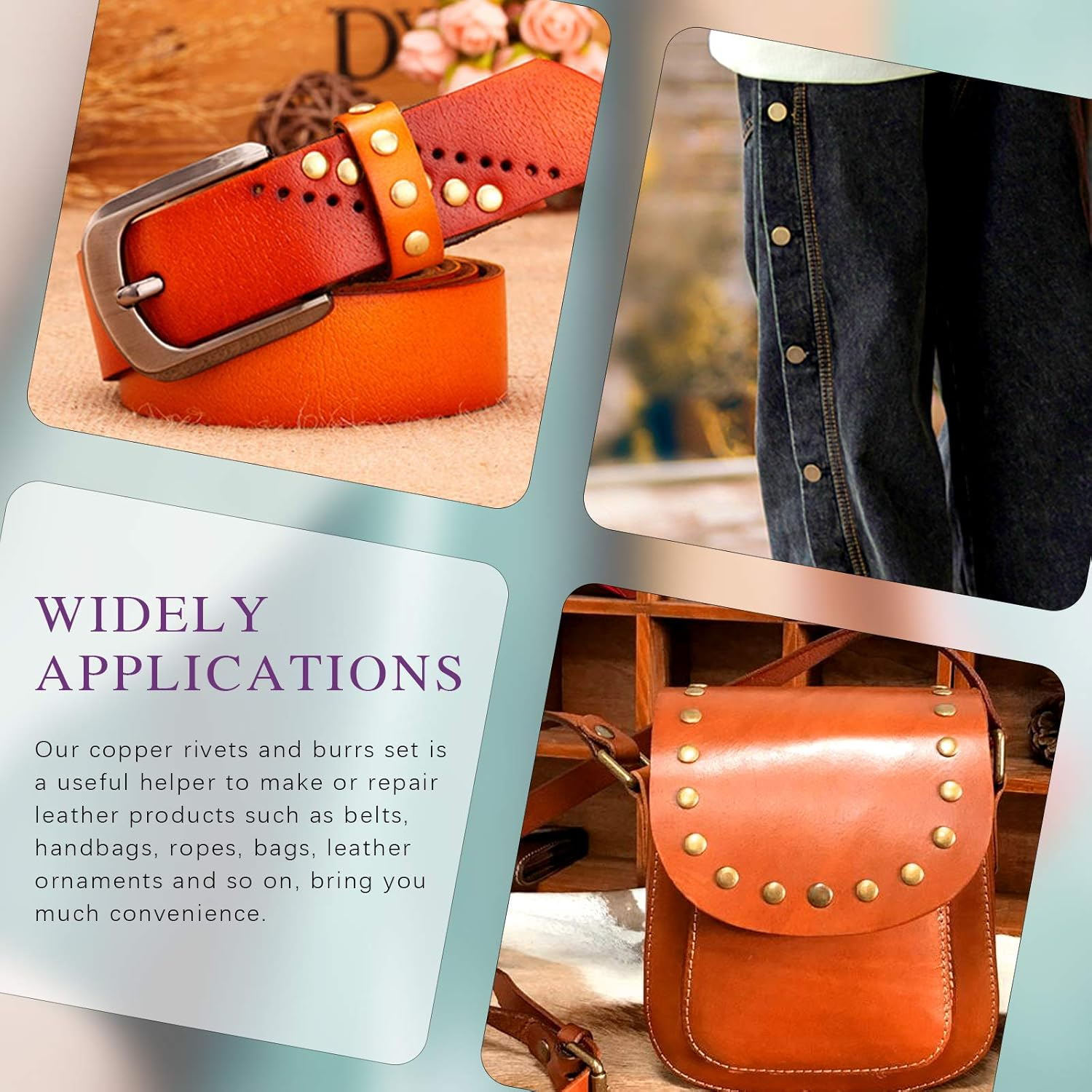 (10X3.3X14) - Swpeet 50Pcs 10 3.3 14Mm Copper Rivet and Burrs Assortment Kit, DIY Leather Kit for Belts Wallets Collars Leather Products Craft Makingbelts Wallets Collars Leather DIY Craft Supplies image number 1