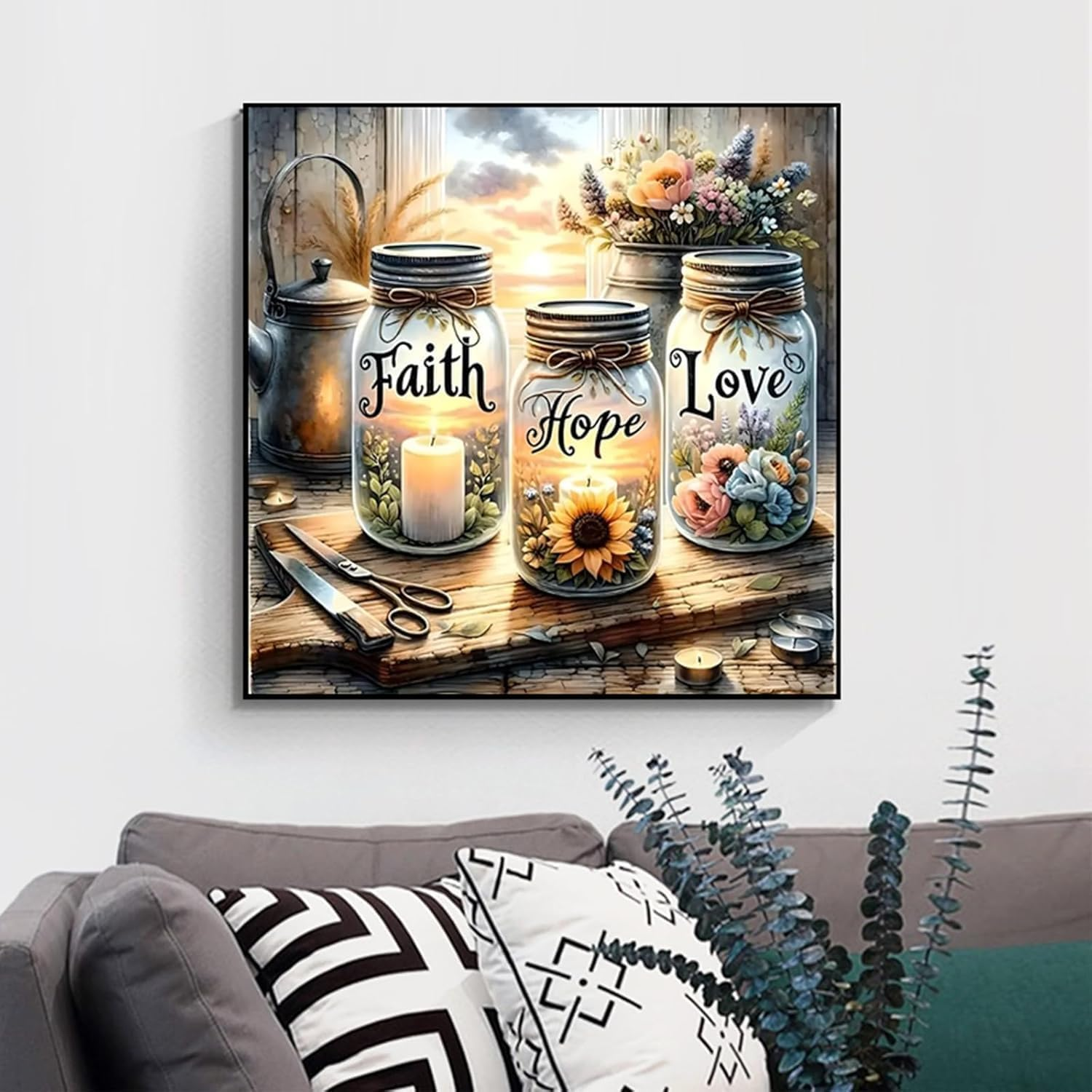 Paint by Number Canvas Kit for Adults- DIY Beginner Easy Paint by Number Kits Faith, Hope, Love Wishing Bottle, Oil Paint by Color Acrylic Painting Home Wall Decor 16X16Inch image number 3