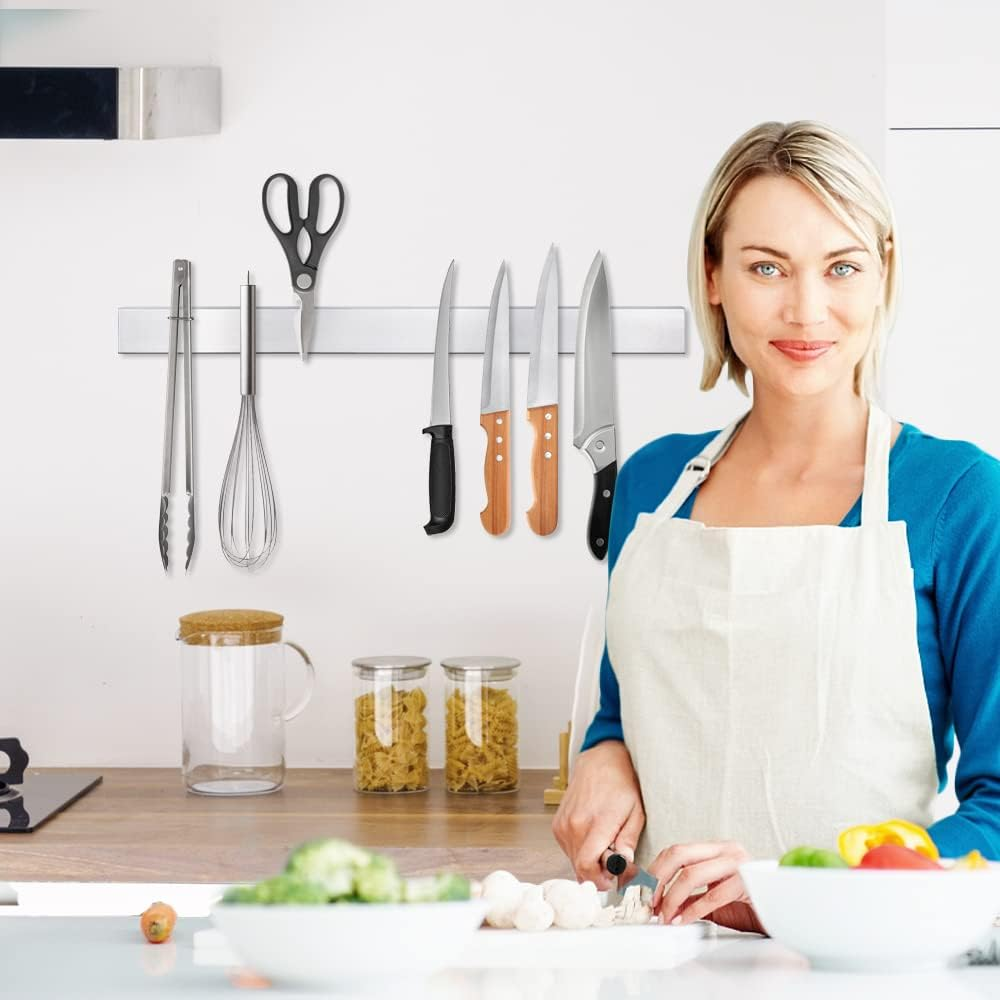 Ninonly 40 CM Magnetic Knife Strip for Wall,Premium Stainless Steel Wall Mounted Magnetic Knife Holder Kitchen Knives Bar Rack for Home Kitchen Utensil Tool Organizer image number 6