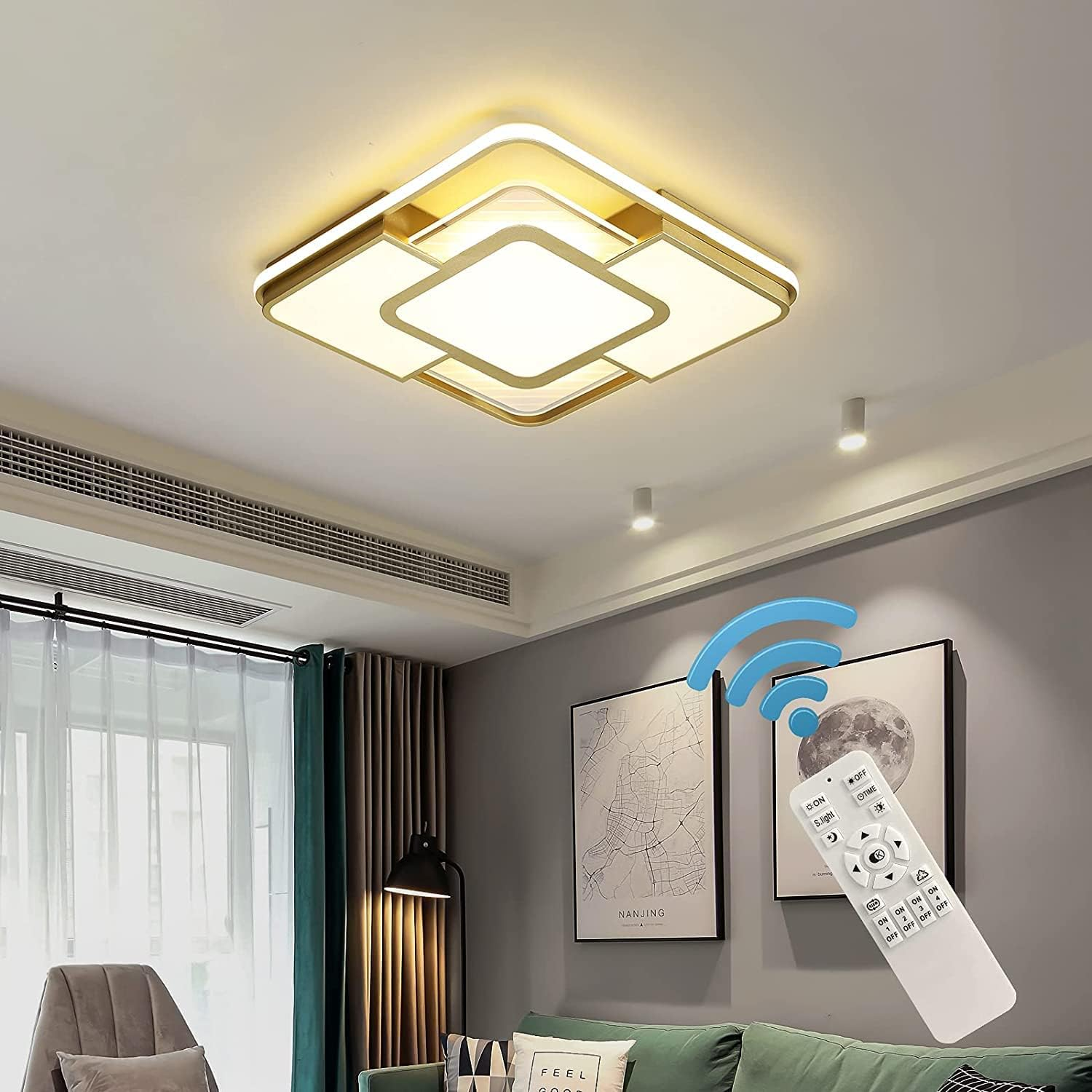 Oninio Modern LED Ceiling Light,Square Acrylic LED Chandelier Flush Mount Ceiling Light for Bedroom Living Room Dining Room Kitchen Office,Dimmable/40W/2400Lm/3000-6500K