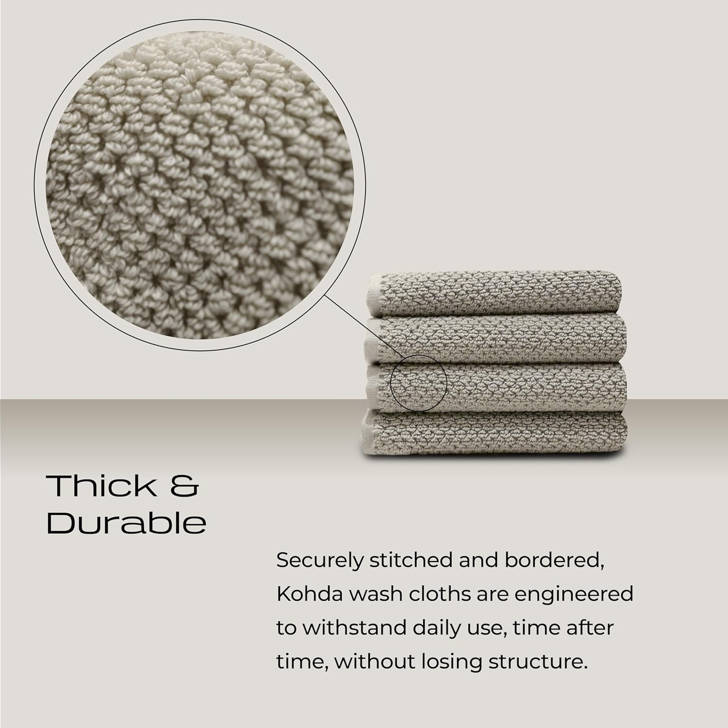 KOHDA LIVING Luxury Washcloths for Face &ndash; Wash Cloths for Bathroom, Silver Infused, Thick & Soft Face Towels &ndash; Premium Luxury Wash Cloths for Your Face, Body, or Bathroom &ndash; 4 Pack (Dune)