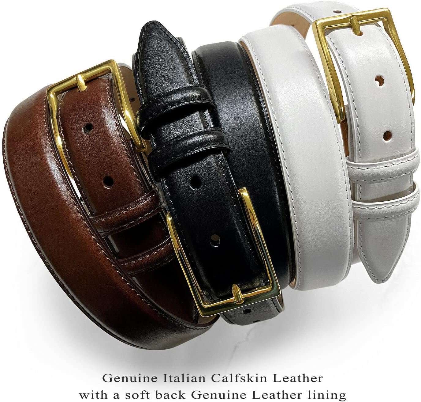 Adam Gold Men'S Genuine Italian Calfskin Leather Dress Belt 1-1/8"(30Mm) Wide Polished Buckle image number 3