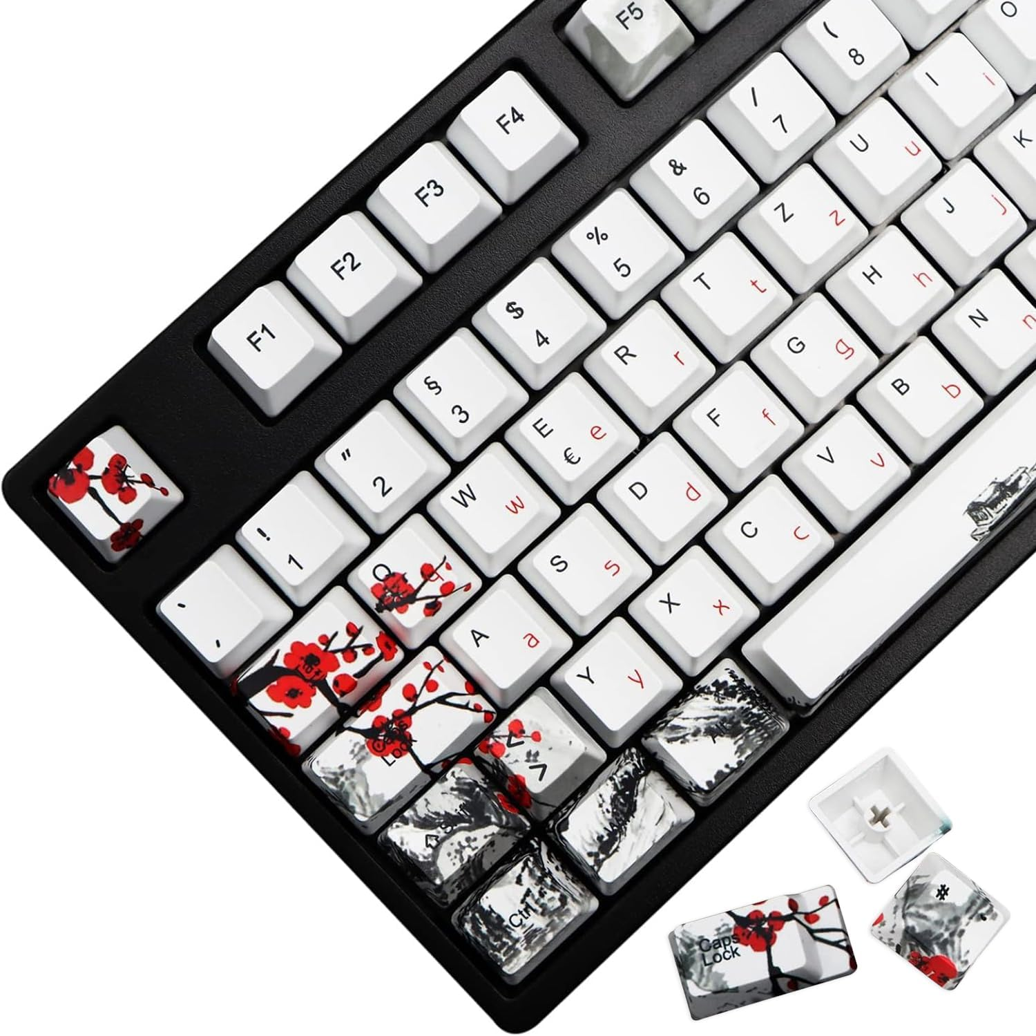 MOLGRIA Keycaps 68 Set for RK68 GK68 Mechanical Keyboard, Custom PBT OEM Profile Key Caps Japanese Font with Keycap Puller for Gateron Kailh Cherry MX Switch ANSI Layout Keyboard(Plum Blossom)