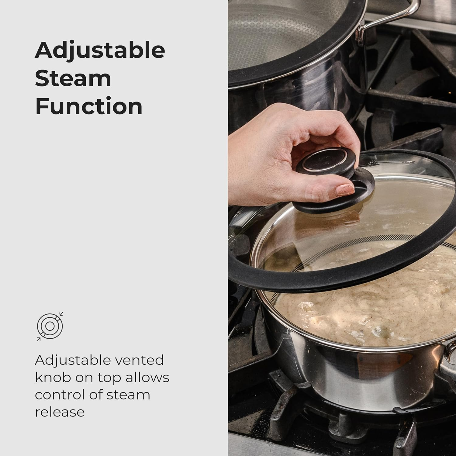 Frieling USA BC920 Black Cube Hybrid Stainless/Nonstick Cookware Tempered Glass Lid, Black/Silver