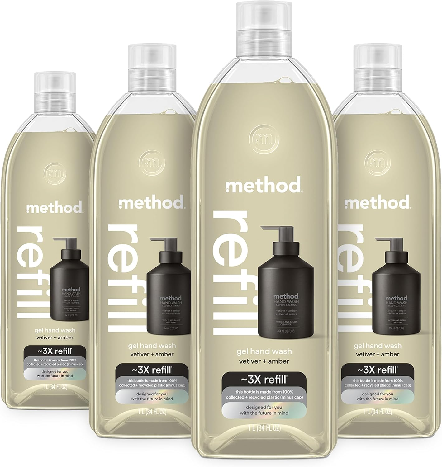 Method Premium Gel Hand Wash Refill, Vetiver + Amber, Recyclable Bottles, 34 Ounce, 4 Pack image number 5