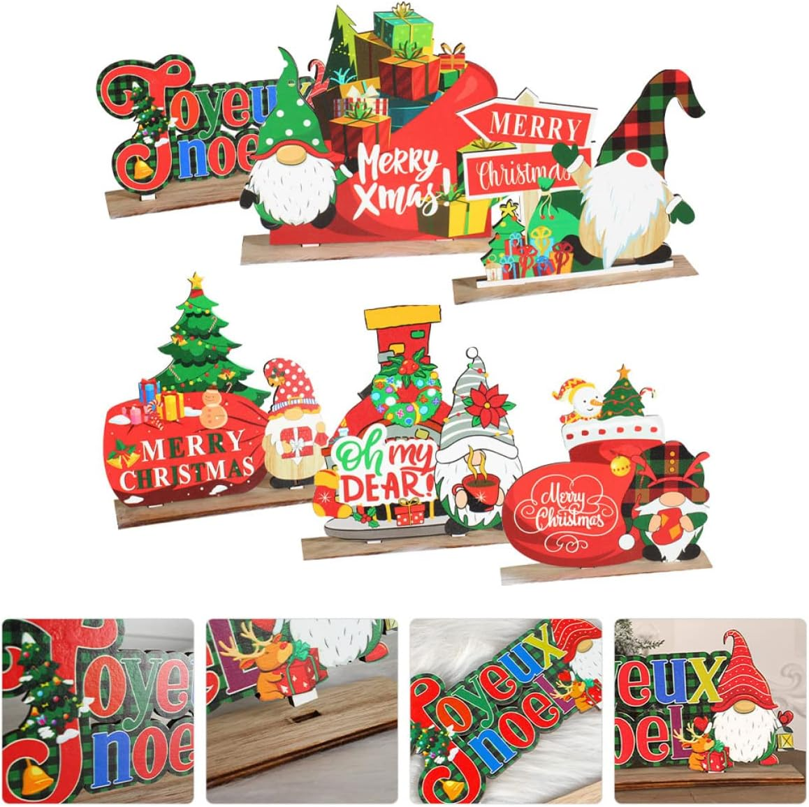 6Pcs Adorable Gnome Decorative Christmas Decors Wooden Ornaments Cartoon Desk Crafts Home Accessory Compact Xmas Decor for Table Display image number 5