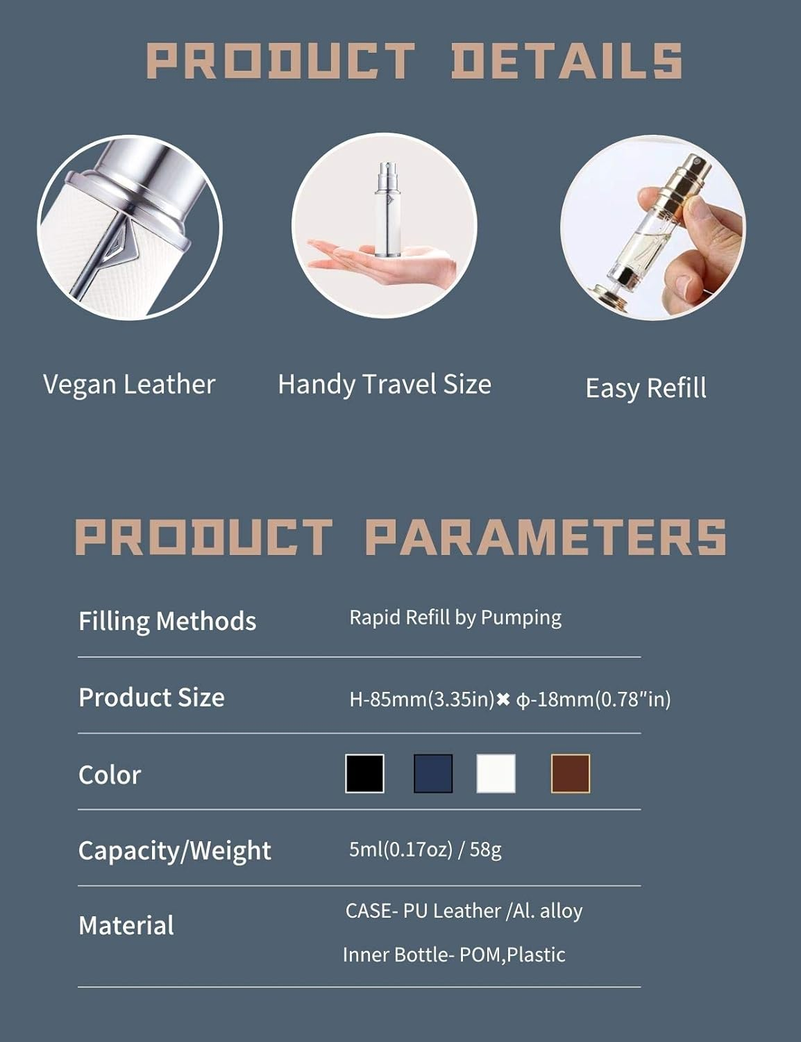 Perfume Atomiser, Refillable & Travel Size Perfume Bottle, Leaking Proof,Bottom Pump without Funnel, Luxurious Small Women and Men, 5Ml (Slv-White)