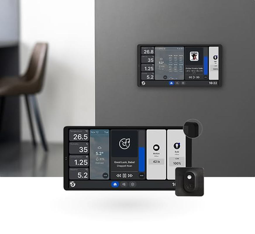 Shelly Wall Display X2 Black + Blue H&T Black (Bundle), Smart Wi-Fi Control Panel for Home, Thermostat, Integrated 5A Relay, Neutral Conductor Needed, Environmental Data, Alexa and Google Home