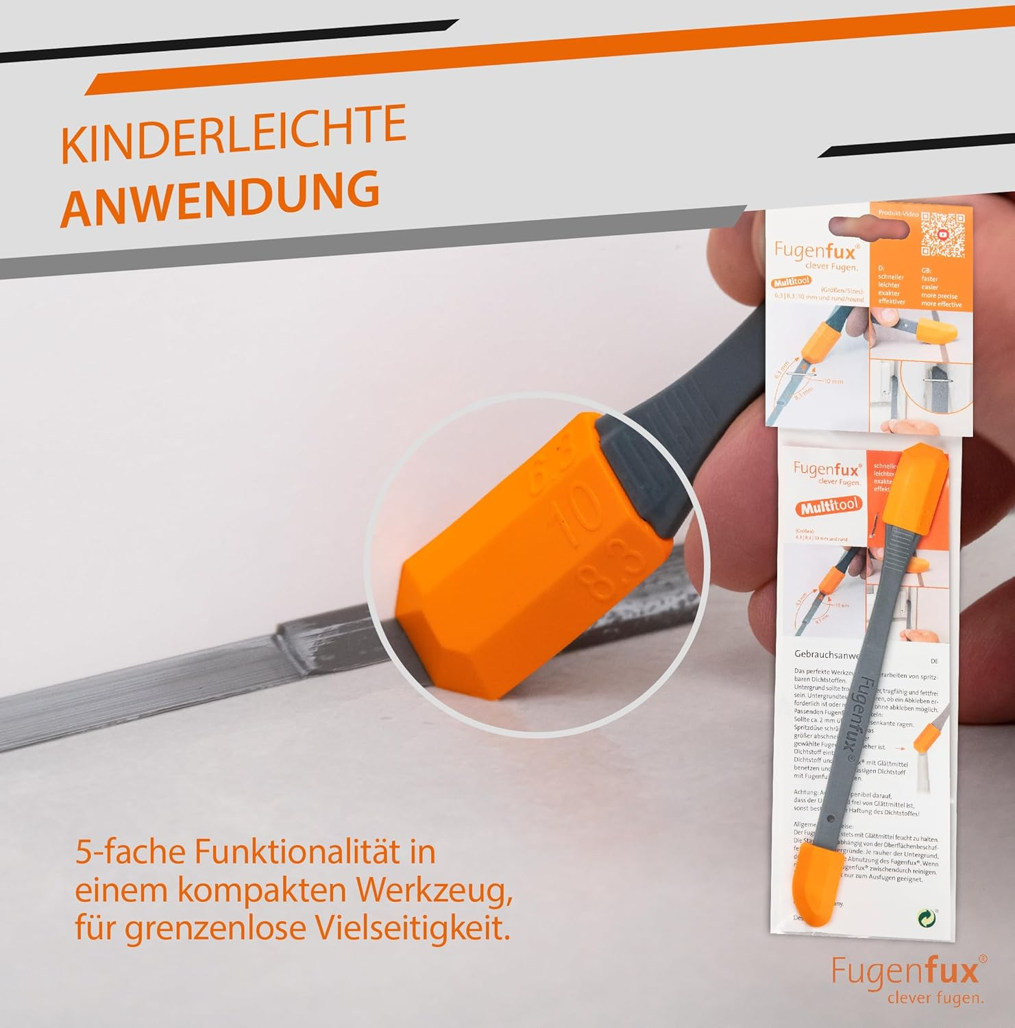 FUGENFUX&reg; Multitool 2-In-1 Joint Remover with Revolutionary Magic Tip and 5 Joint Shapes Versatile Joint Smoother Silicone Squeegee Made in Germany Ideal for Silicone, Acrylic & More image number 6