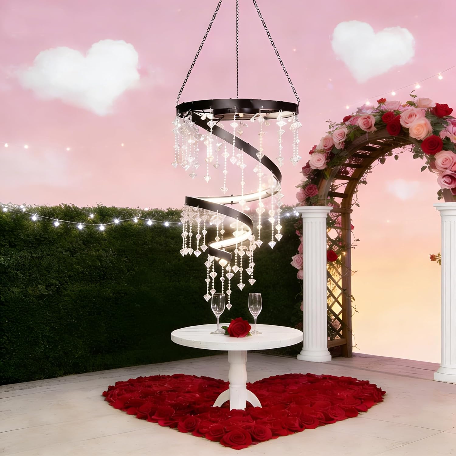 Solar Hanging Crystal Chandelier Outdoor Garden Decorative Lights Bright White 5Ft LED Strip Waterproof Hanging Lantern for Valentine Gifts Garden Gazebo, Party, Wedding Style 2 image number 3