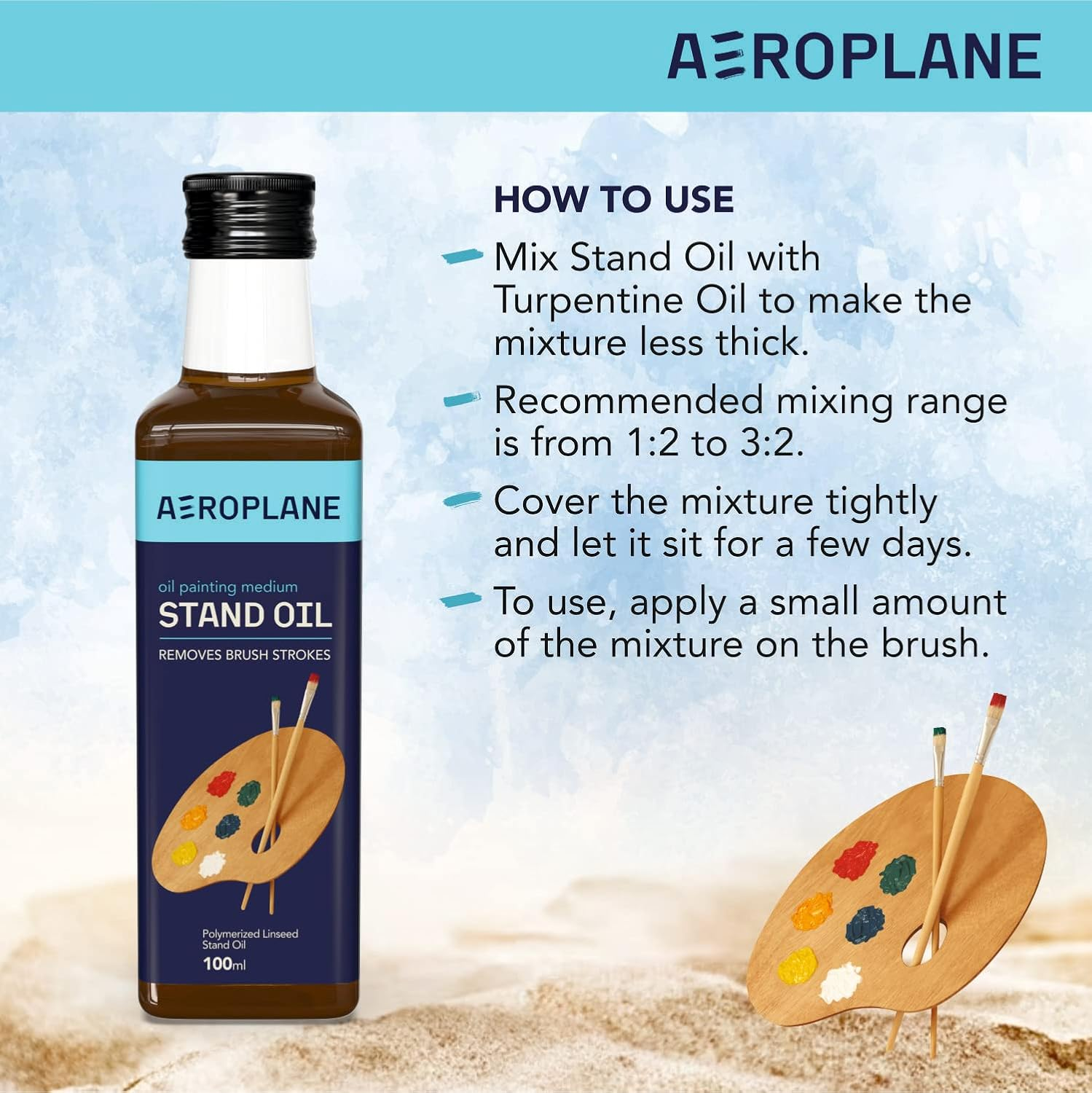 Aeroplane - Stand Oil for Artists - Removes Brush Strokes, Premium Art Supply (100 ML) (Amber, 100ML) image number 2