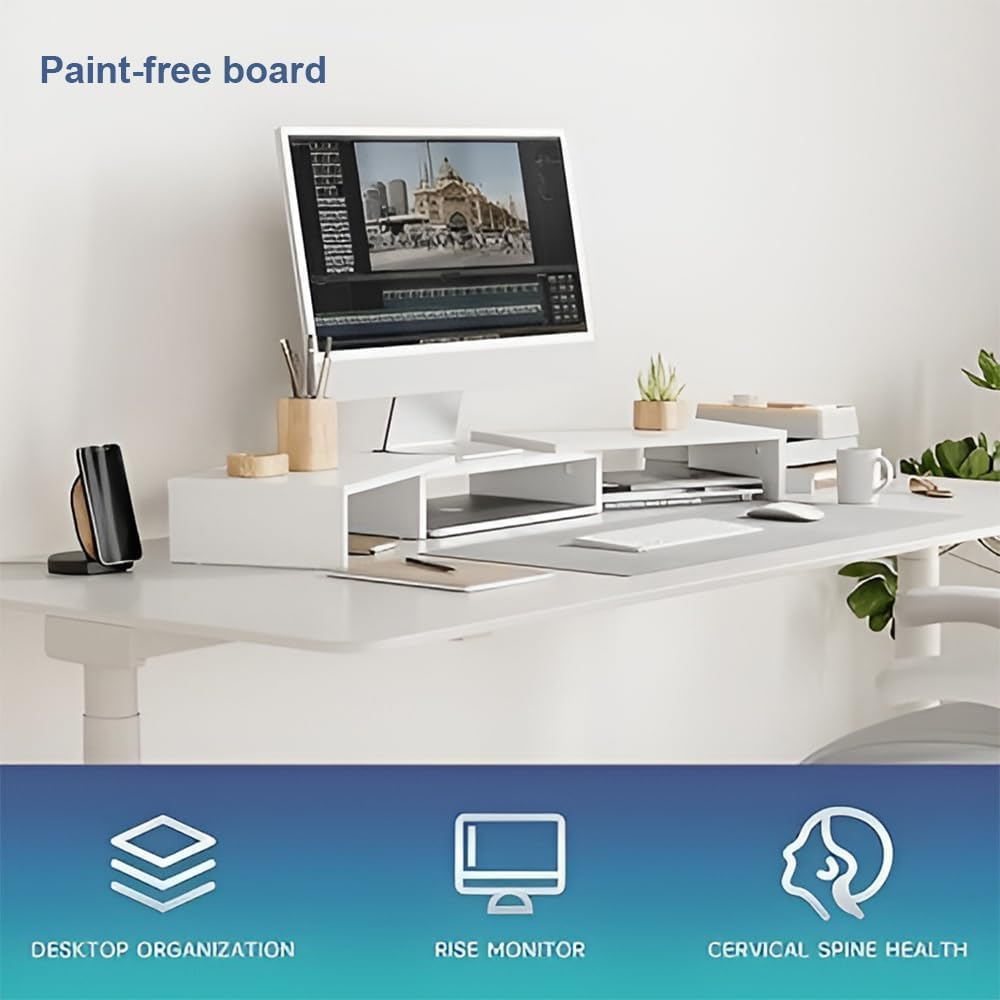 HHWRT Desk Monitor Stand with Drawer, Adjustable Length and Angle, Desktop Organizer Stand, Dual Monitor Stand Riser, Ergonomic Computer Screen Riser for Home and Office Desk Organization image number 4