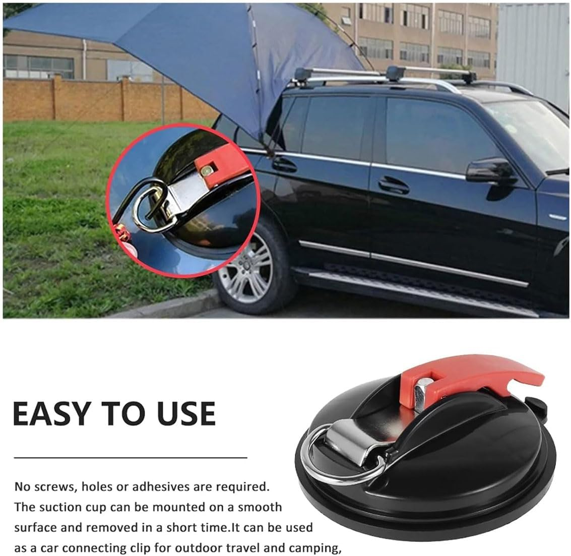 AIMALL 4-Pack Multifunctional Car Suction Cup Anchor with S-Hooks 5X1.9 Inch Heavy Duty PVC Suction Pad with Nylon Handle and D-Ring for Camping Pet Tie down Storage image number 1