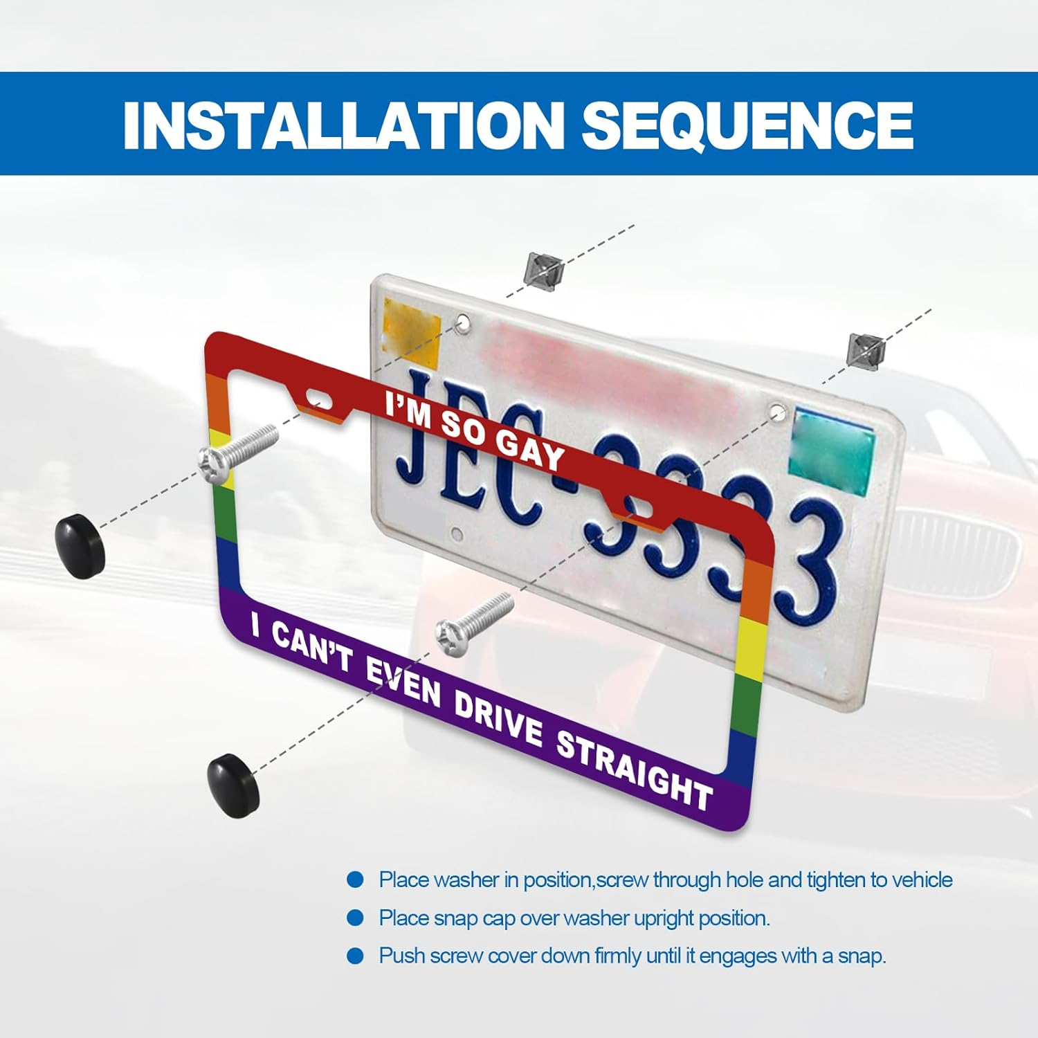 Funny License Plate Frame Metal Aluminum Humor Text Gay Pride Rainbow Flag - I'M so Gay,I Can'T Even Drive Straight,Funny Car Cover Holder Accessories (12 X 6 Inch) - Blessed Christian image number 4