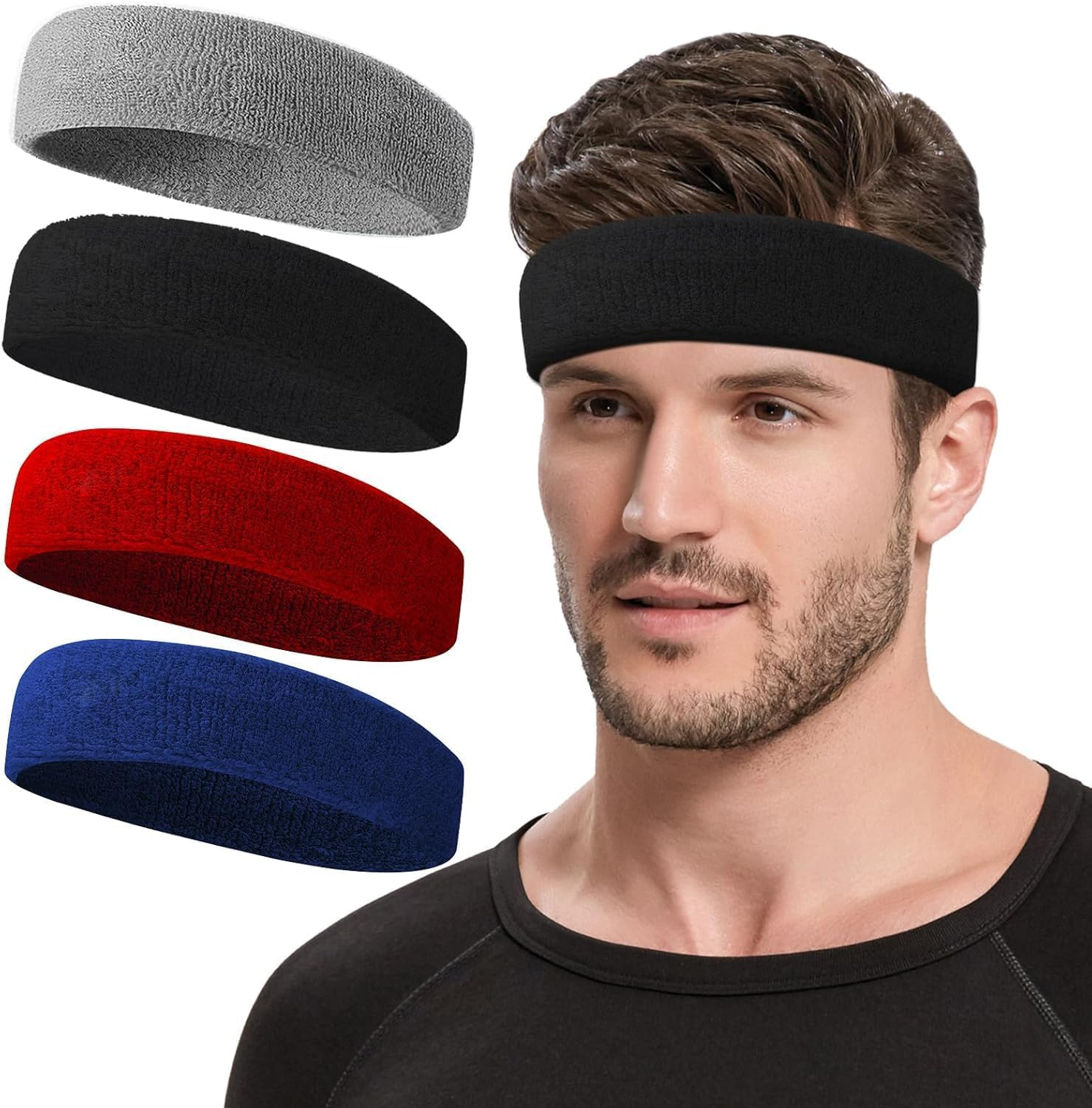 Khxriypha Sweatbands Sports Headband for Men & Women, Moisture Wicking Hairband Athletic Towel Headbands Cotton Head Sweat Bands for Running, Cycling, Yoga, Spa