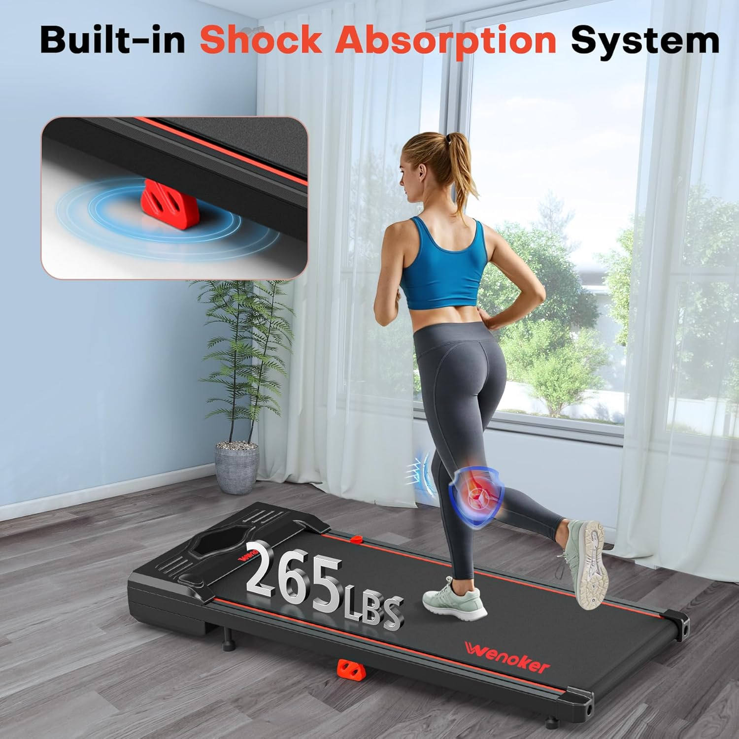 Walking Pad Treadmill, Wenoker under Desk Treadmill, Portable Foldable Walking Pad for Home/Office,Folding Compact Desk Treadmill with Remote Control, Free Installation - Red image number 5