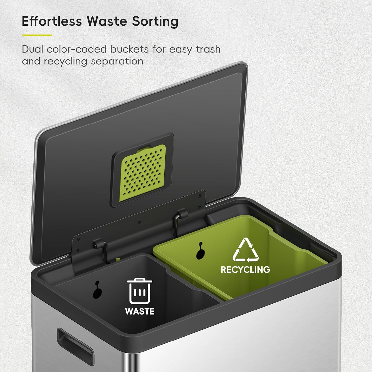 EKO Ecocasa II Rectangular Kitchen Step Trash Can, 20L+20L Dual Compartment Recycling Bins, Stainless Steel Lid and Pedal, Odor-Proof, Fingerprint Resistant image number 4