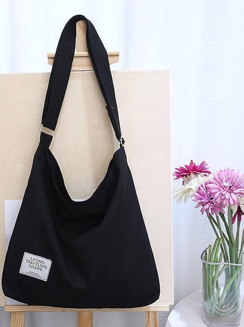 Canvas Tote Bag for Women Retro Large Size Canvas Shoulder Bag Hobo Crossbody Handbag Casual Tote for Shopping and Travel image number 5