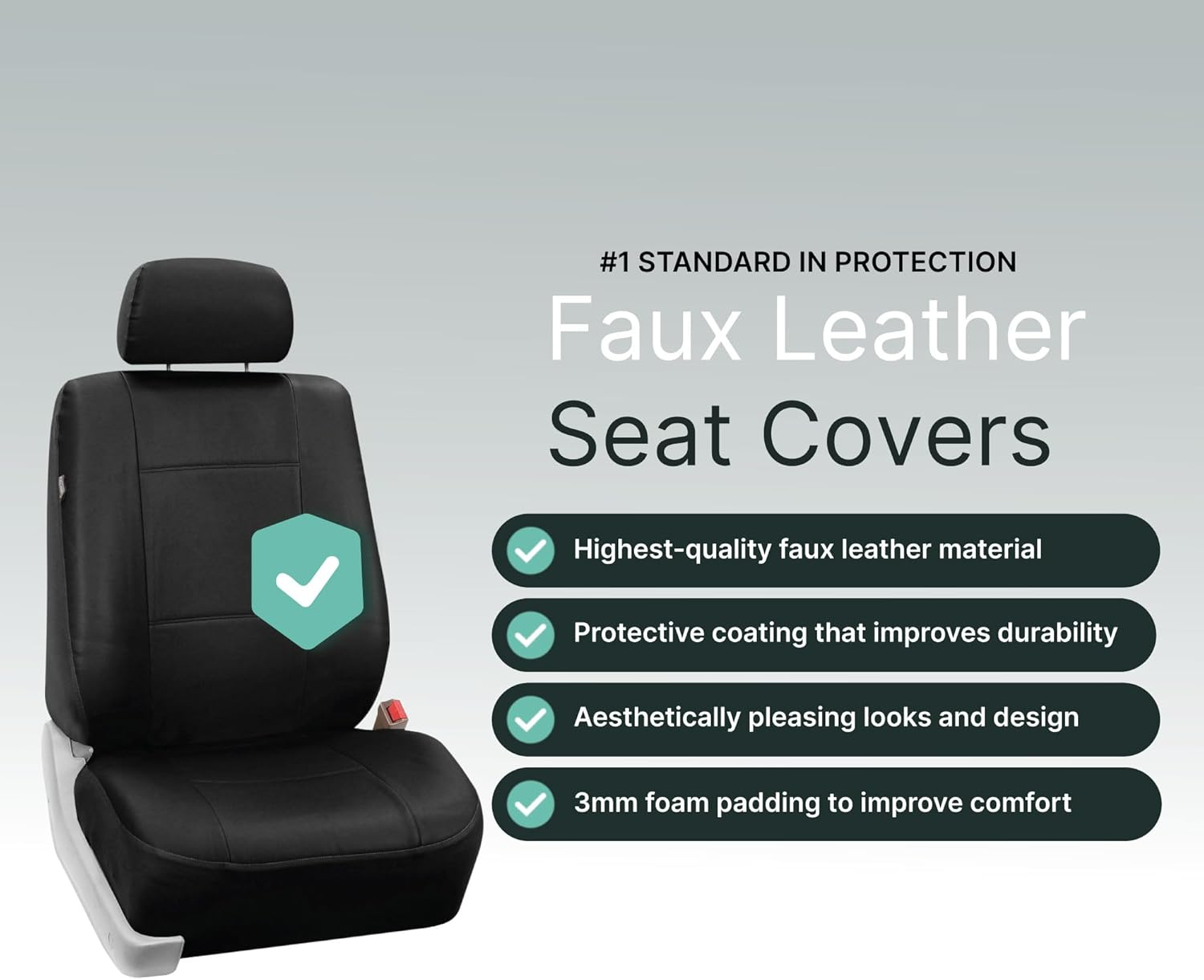 FH Group Universal Fit Front Car Seat Cover - Faux Leather (Black), Set of 2 image number 4